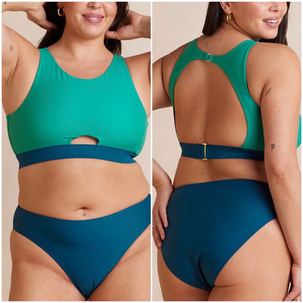 Summersalt The High Neck Cut Out Bikini Top Seaglass & Seaweed Size: 16